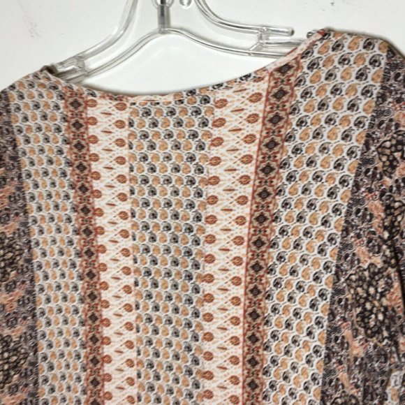 Rose Olive M Peasant Top Boho Ruffled Hem Ivory Rust Brown Stretch Knit Bust36.5 - Picture 10 of 13